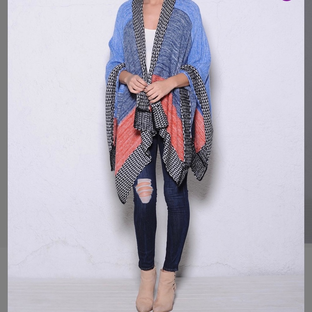 Blue & Red Stripe Sweater Shawl